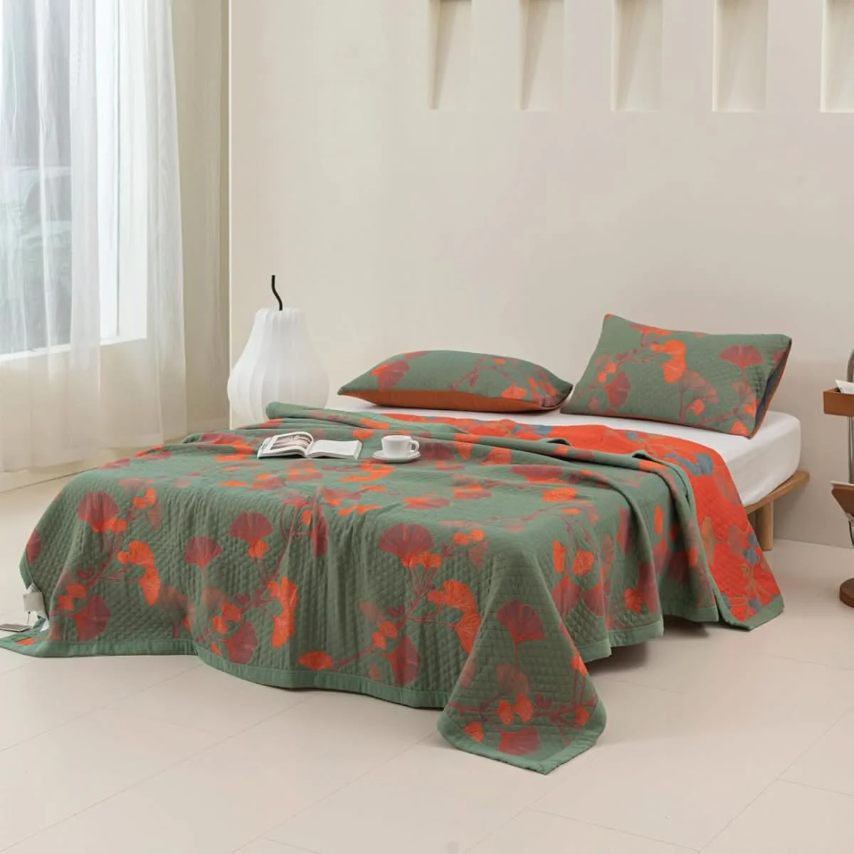 GinkgoQuilt – Cotton Bedding Set with Botanical Pattern - Image 5