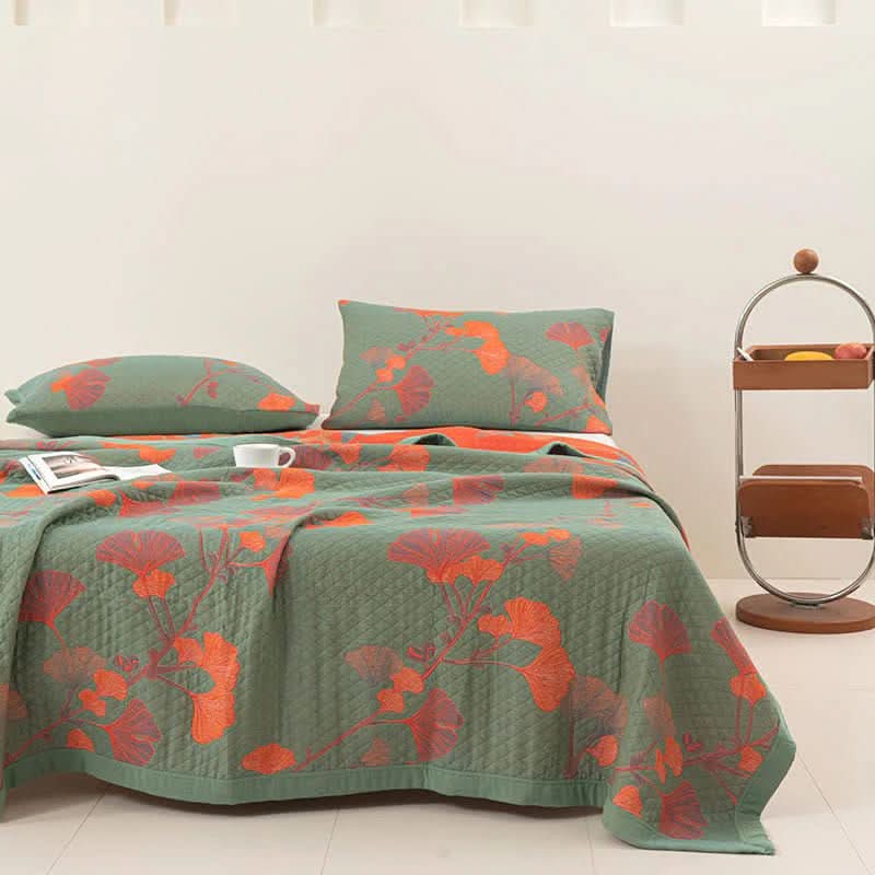 GinkgoQuilt – Cotton Bedding Set with Botanical Pattern - Image 7