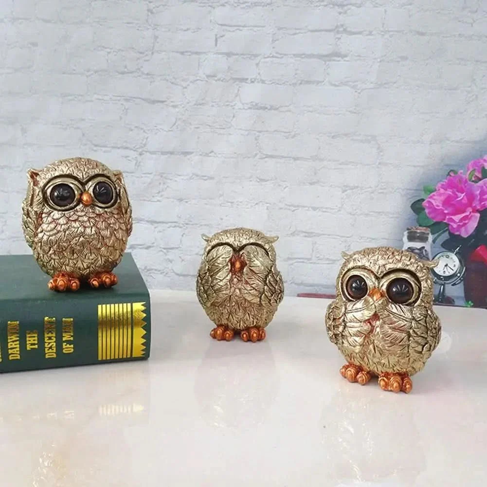 Gold owl decorative statue - Hand-carved & nostalgic for your home - Image 3