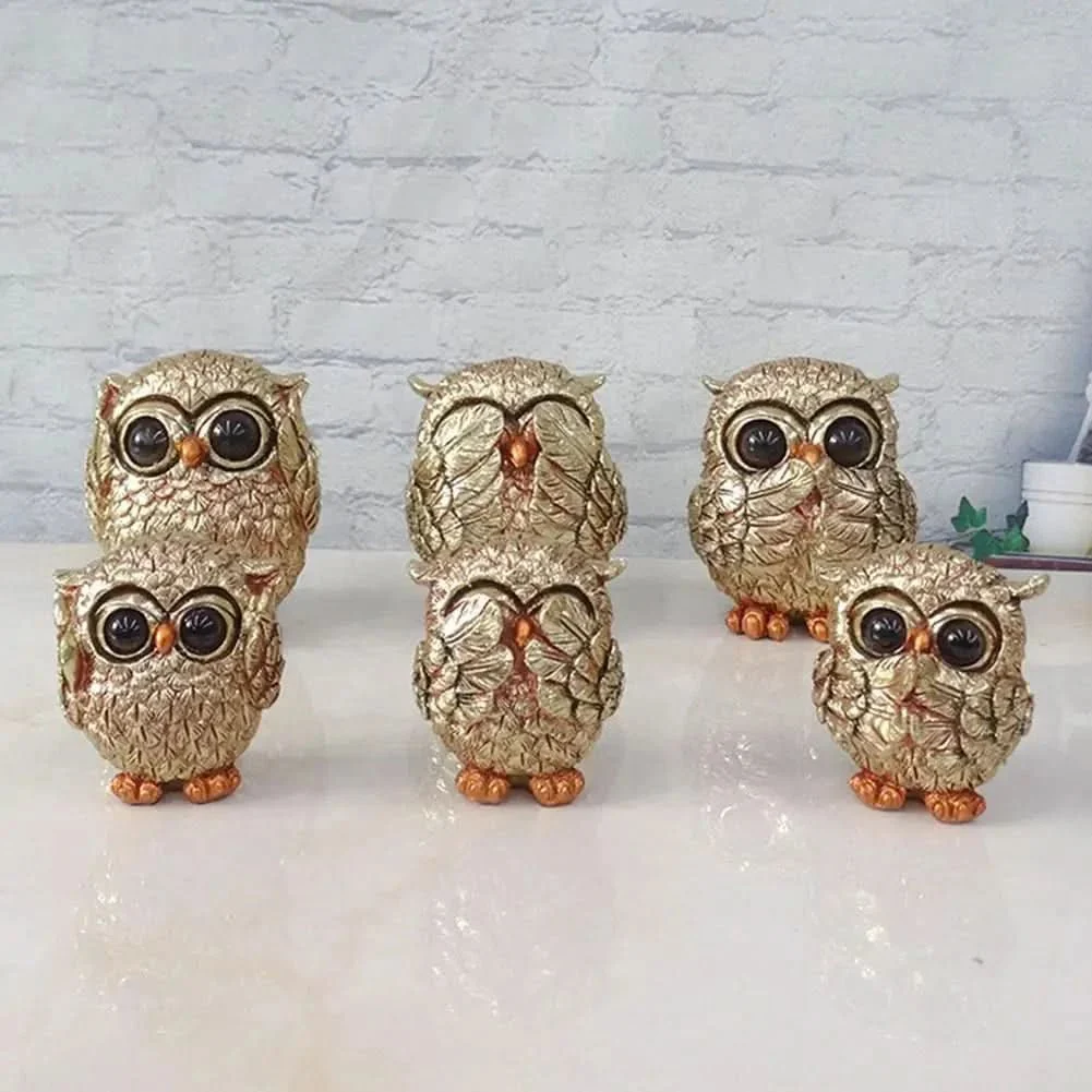 Gold owl decorative statue - Hand-carved & nostalgic for your home - Image 4