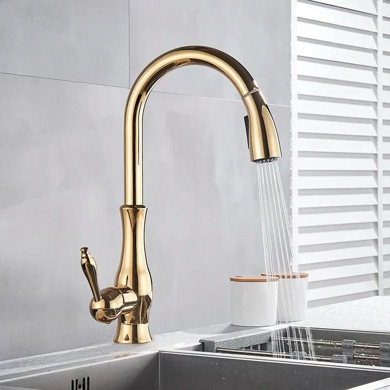 GOLDSTREAM Kitchen Mixer - Luxurious kitchen tap with pull-out spray & swivel function in a golden finish - Image 2