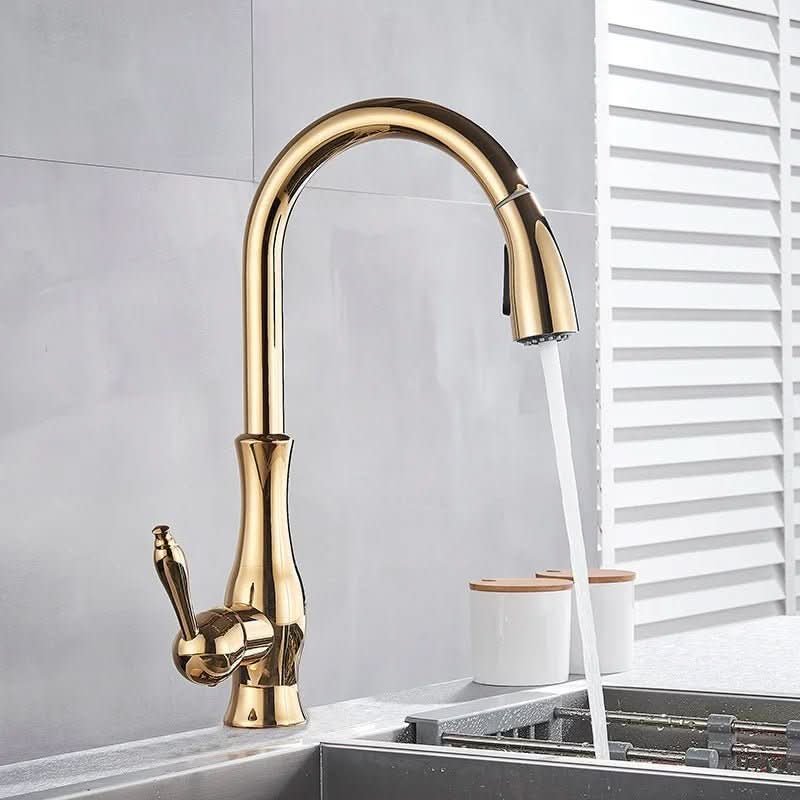 GOLDSTREAM Kitchen Mixer - Luxurious kitchen tap with pull-out spray & swivel function in a golden finish - Image 5
