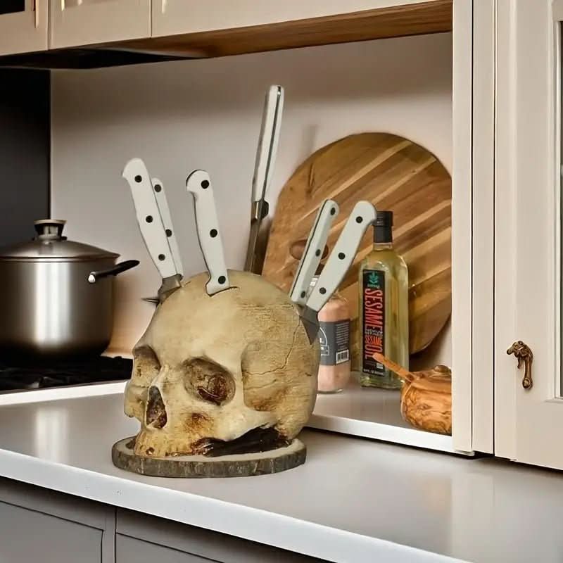 Gothic Skull Knife Holder - Handmade knife holder with skull design for up to 7 knives