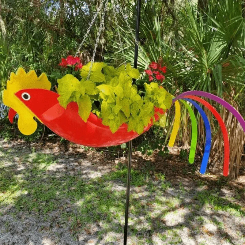 Hanging plant bowl - Colourful chicken design garden decoration - Image 3