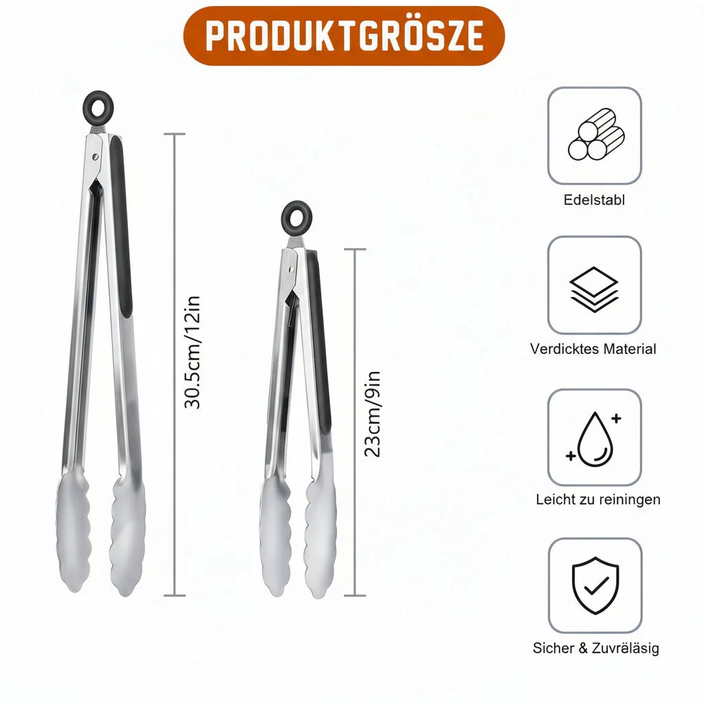 HAUSGOLD - High-Quality Grill and Kitchen Tongs Made of Stainless Steel with Silicone Handle 22.86 cm & 30.48 cm - Image 6