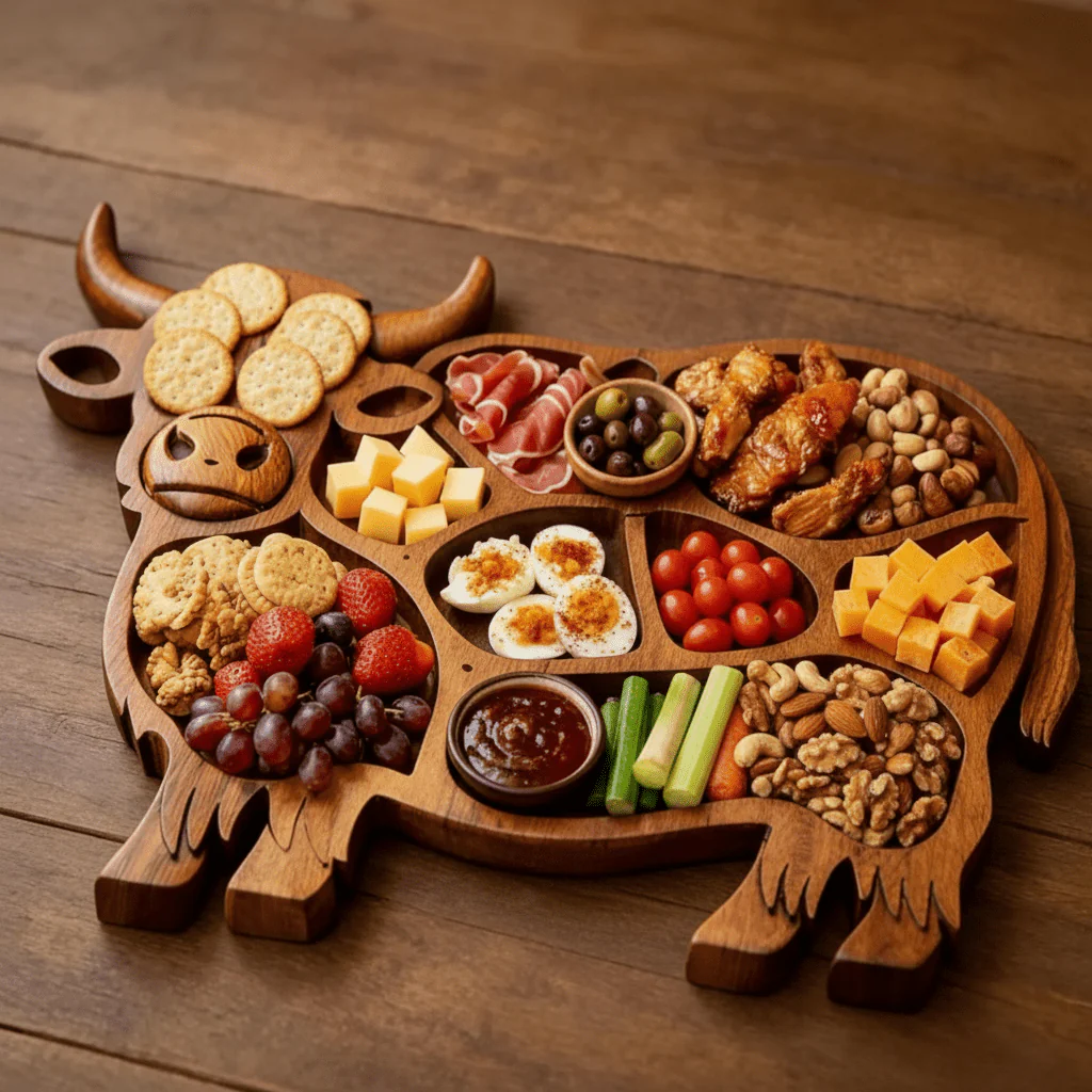 HIGHLAND KITCHEN - Solid Sausage Board with Cow Motif for Cheese and Snacks