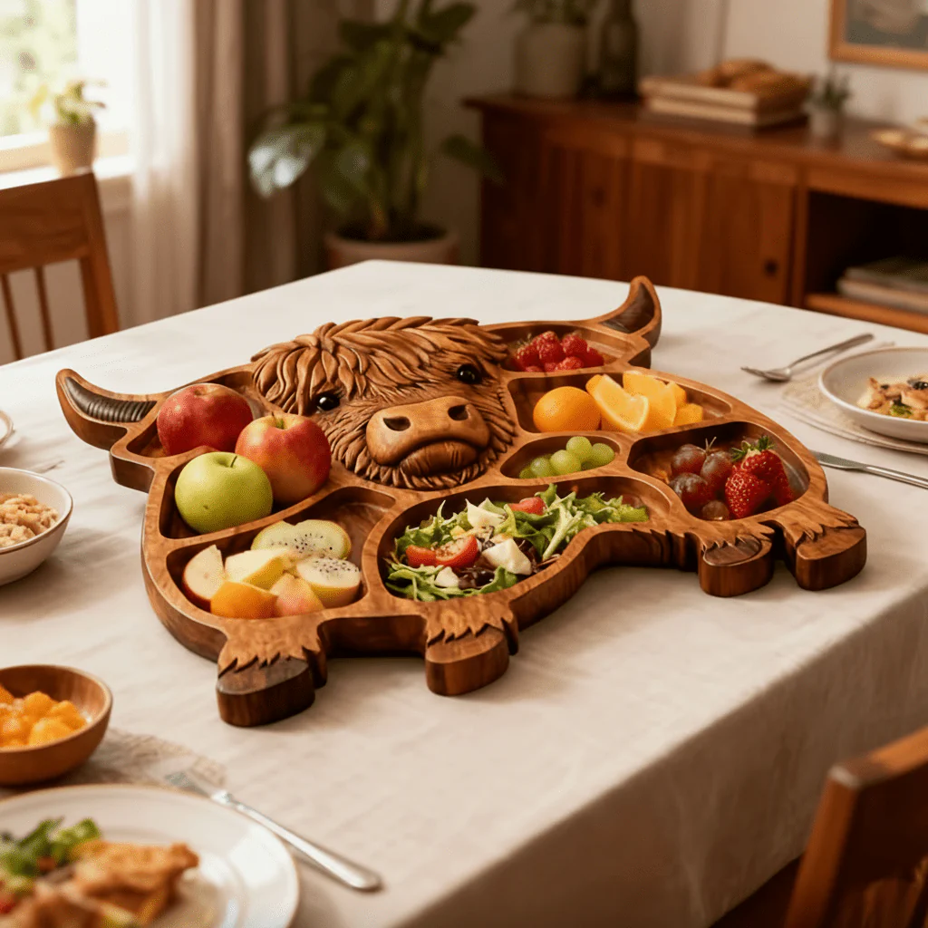 HIGHLAND KITCHEN - Solid Sausage Board with Cow Motif for Cheese and Snacks - Image 2