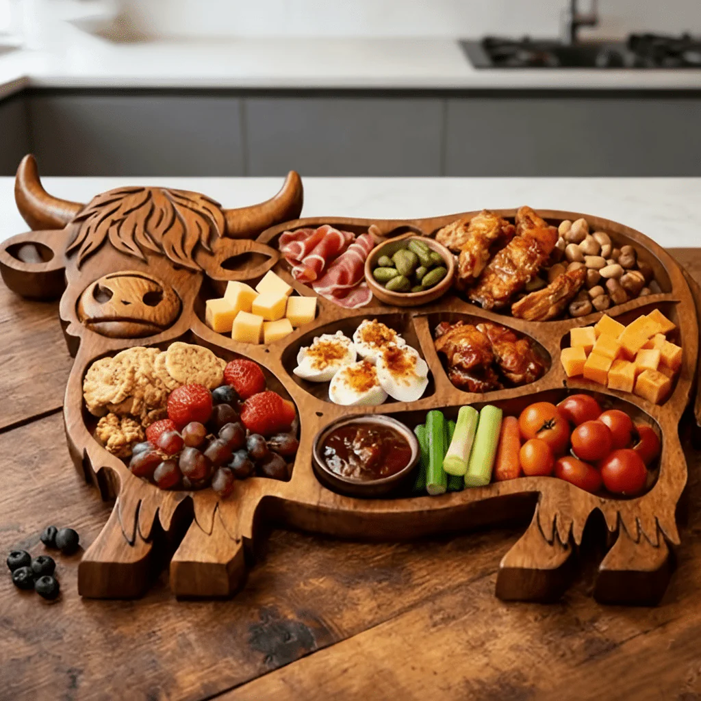 HIGHLAND KITCHEN - Solid Sausage Board with Cow Motif for Cheese and Snacks - Image 5