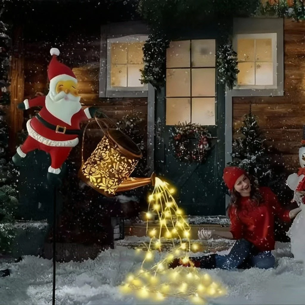 HOLLYPOUR – Solar Santa Watering Can Lantern for Cozy Winter Garden Decoration - Image 5