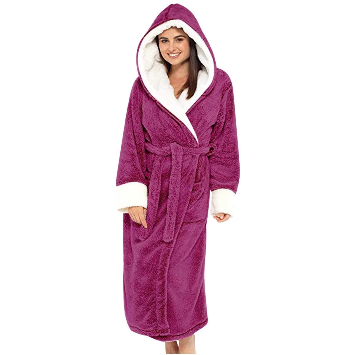 HOMECUDDLE – Cozy Women's Teddy Jacket with Hood and Belt - Image 8