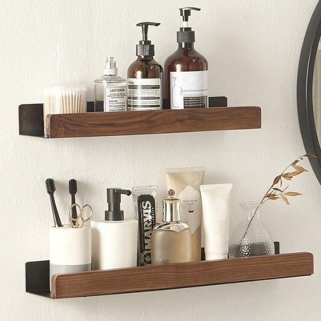 HOMETIMB – Rustic Corner Bathroom Shelf Made of Solid Wood with Easy Adhesive Installation - Image 3