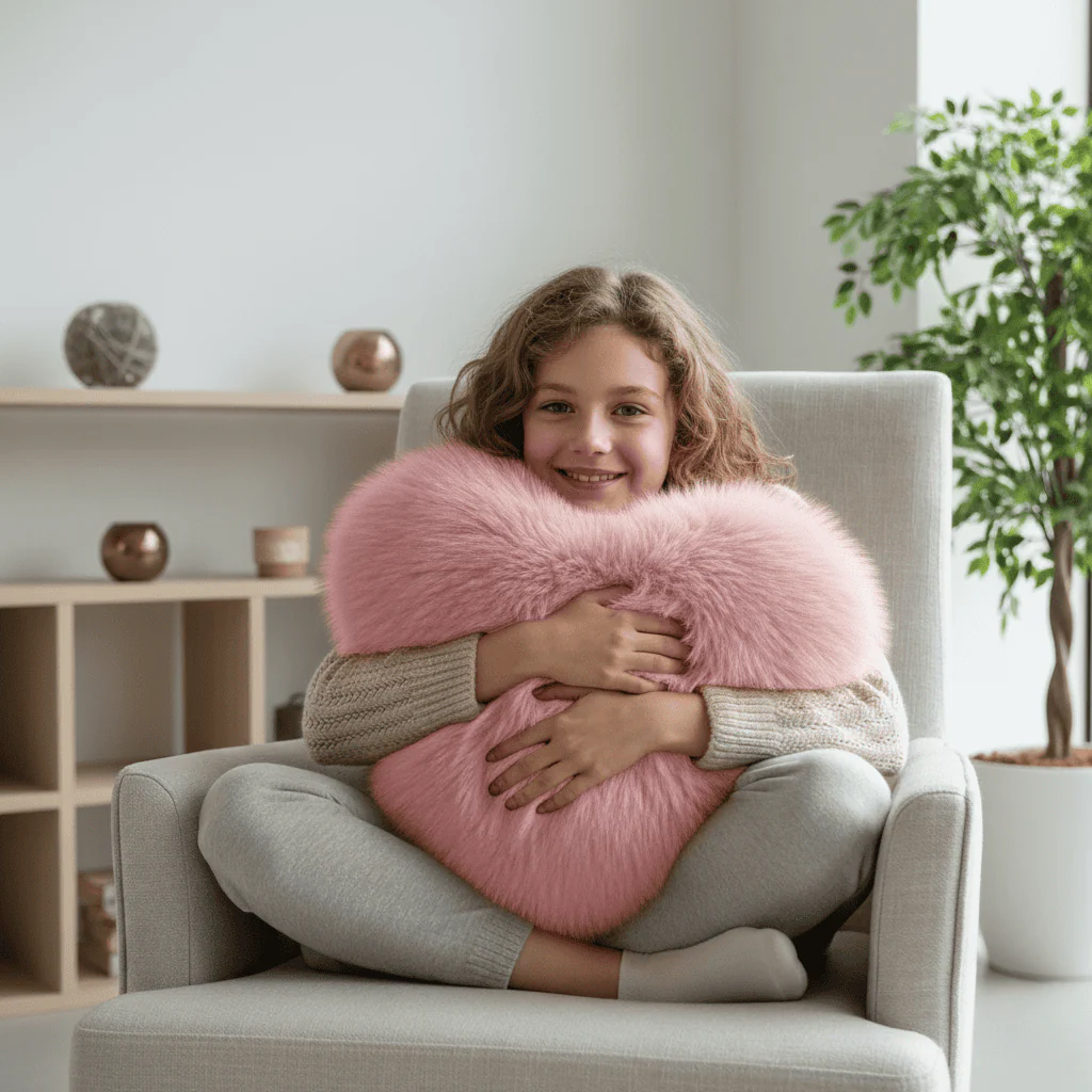 HUGNEST – Heart-shaped faux fur pillow for warm & modern living spaces - Image 4