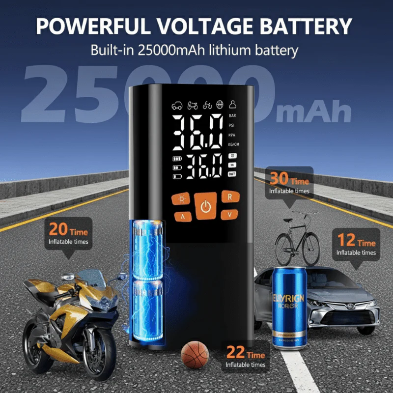 INFLATIQ – Portable 180 PSI Air Compressor with 25000mAh Battery & Digital Pressure Display - Image 2