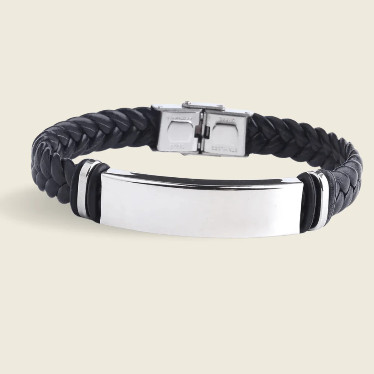 INSCULP – Leather and Stainless Steel ID Bracelet with Engraving - Image 6