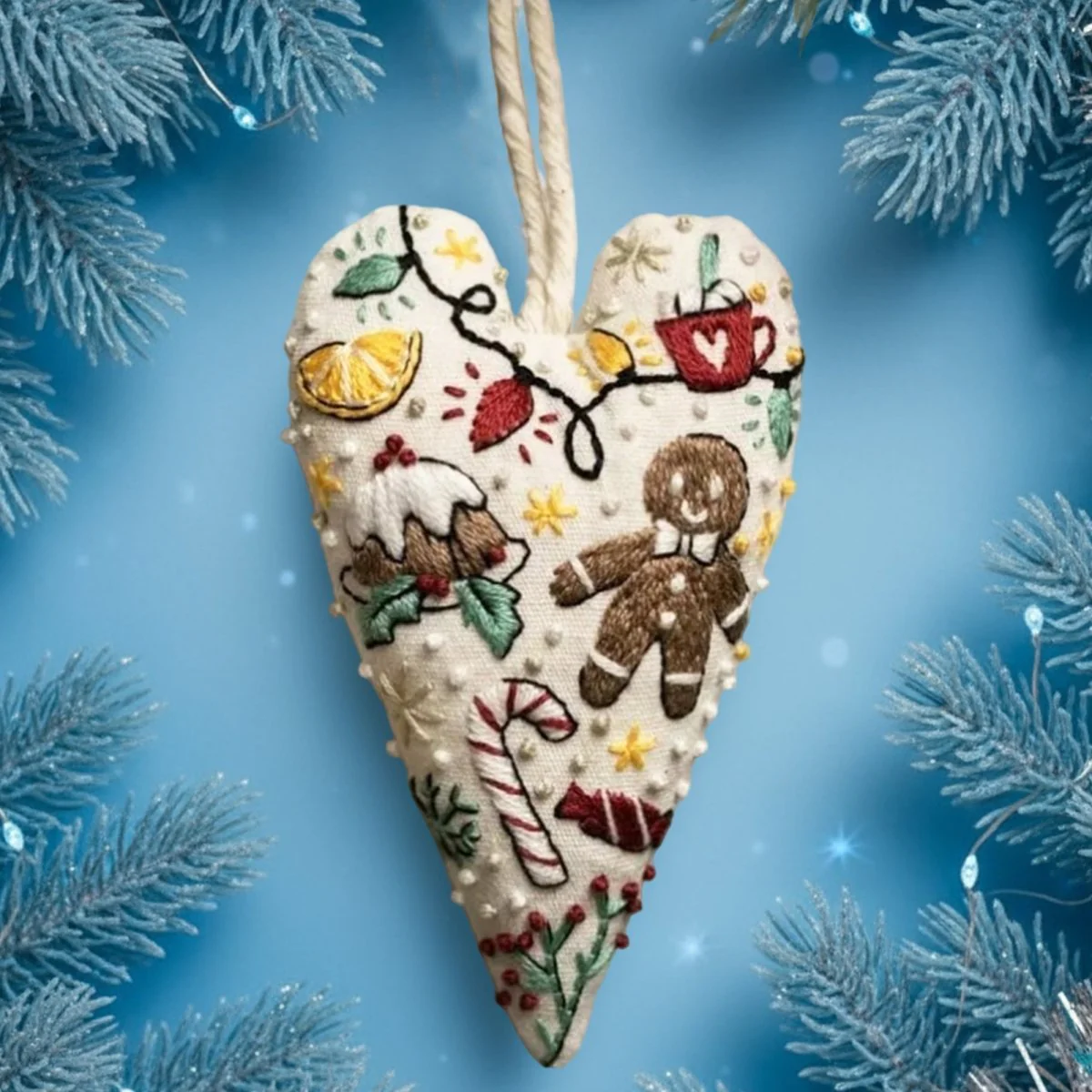 JOYSEW – DIY embroidery set for heart-shaped Christmas decorations with fabric, thread, and needles - Image 8