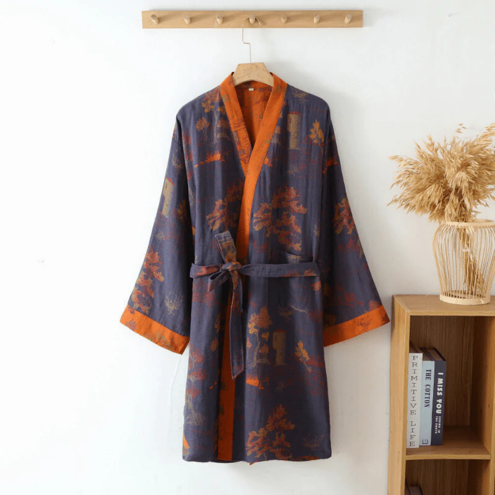 Kimono Bathrobe Cotton Gauze Vintage Unisex - Image 2