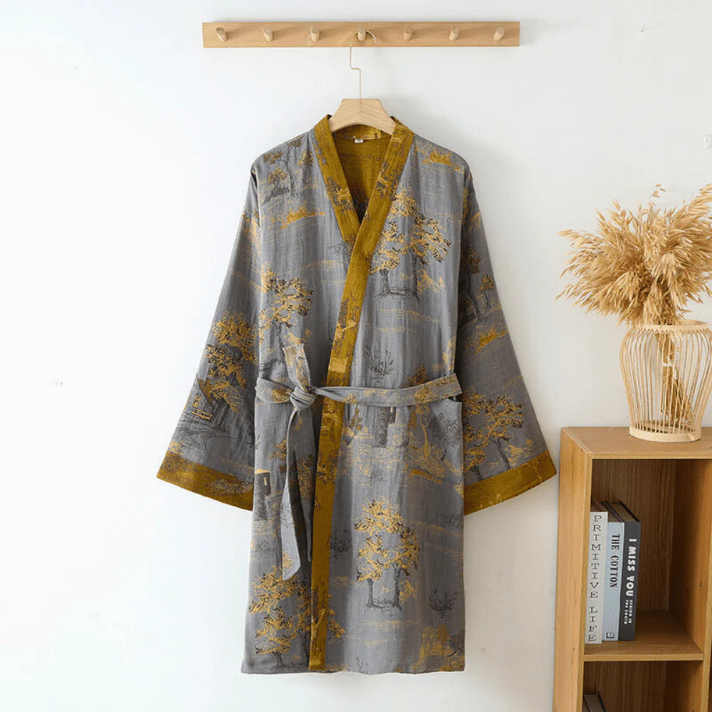Kimono Bathrobe Cotton Gauze Vintage Unisex - Image 4
