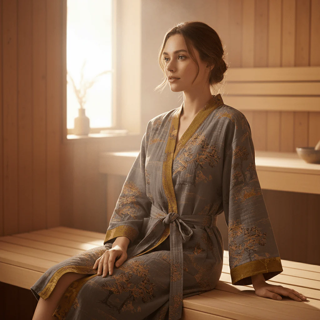 Kimono Bathrobe Cotton Gauze Vintage Unisex - Image 9