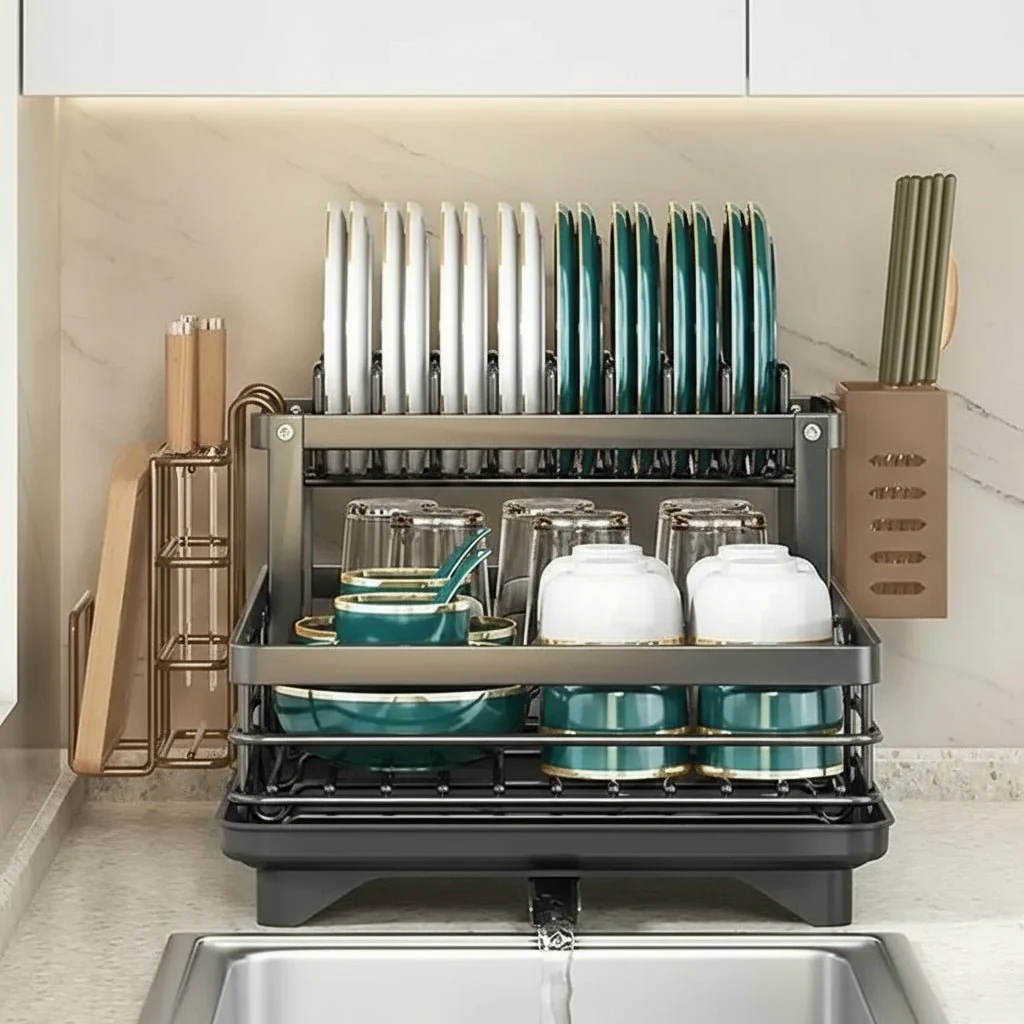 KITCHENFORM – Foldable stainless steel dish rack, space-saving design for modern kitchens - Image 11