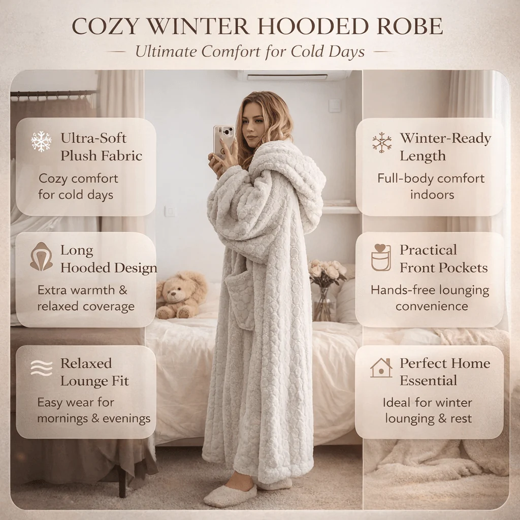 KUSCHELHOOD – Warm Women's Bathrobe with Hood & Pockets - Image 4