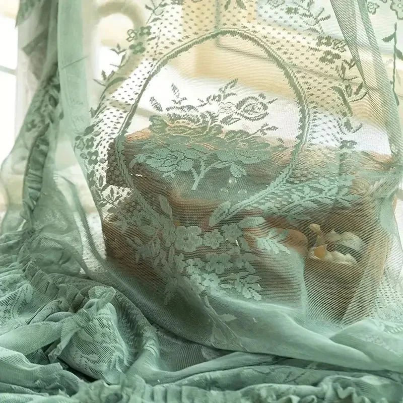 LACEVERA – Vintage Green Lace Flower Curtains - Image 4