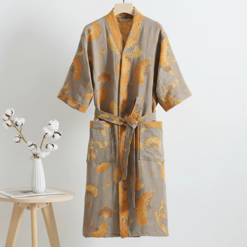 LEAFKIMONO – Reversible Kimono Bathrobe made of Cotton for Natural Comfort - Image 3