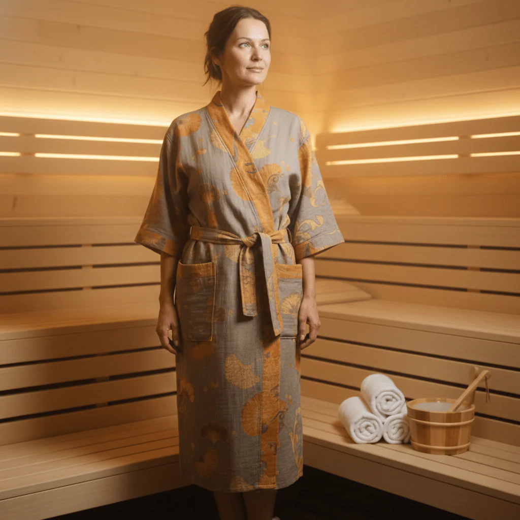 LEAFKIMONO – Reversible Kimono Bathrobe made of Cotton for Natural Comfort - Image 4