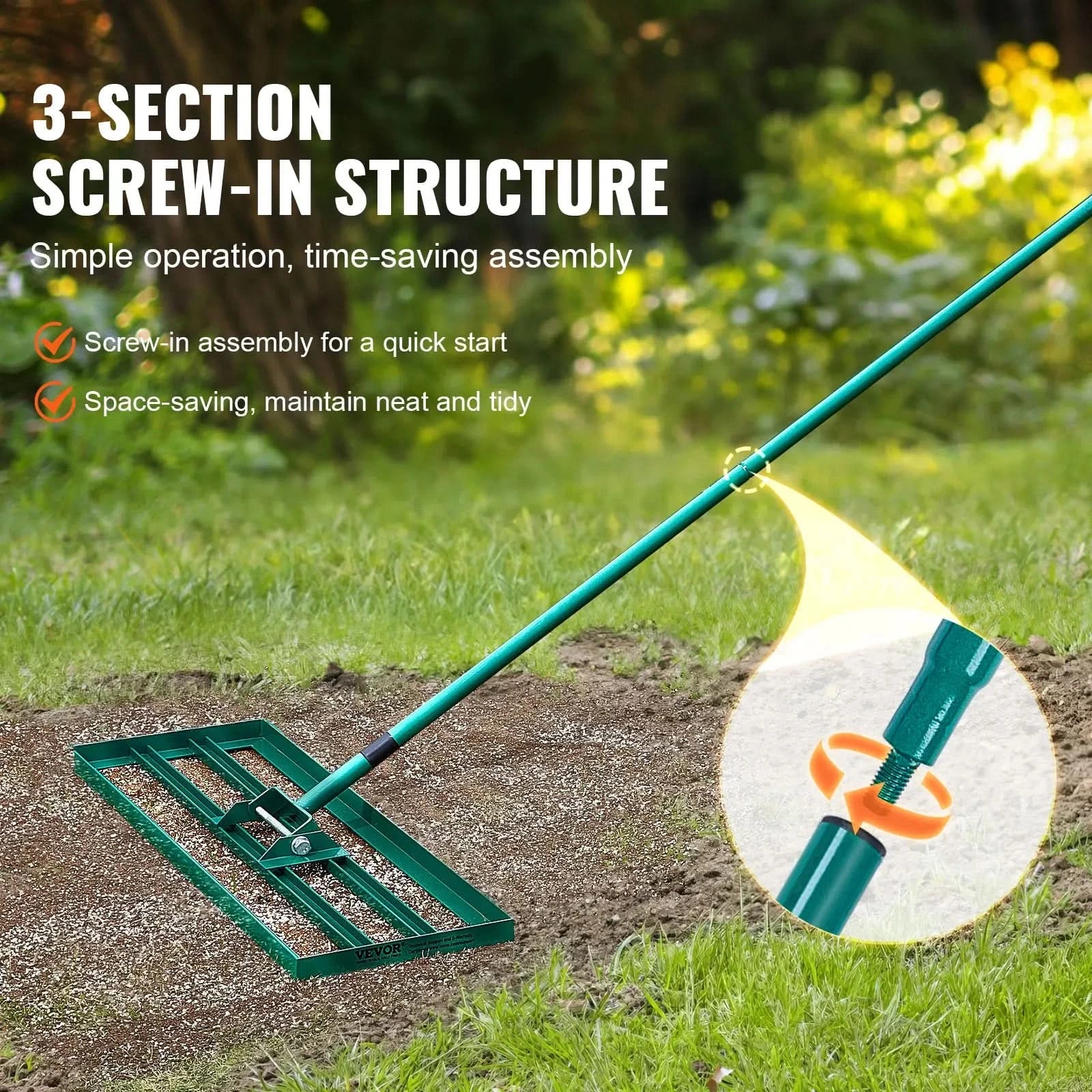 LevelPro TerraRake - Robust lawn rake with extra long handle - Image 5