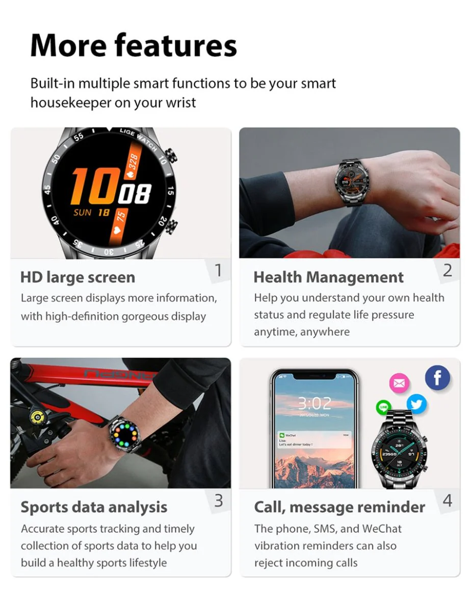 LIGETRON – Luxury Bluetooth Smartwatch with Full Touchscreen and Stainless Steel Band - Image 11