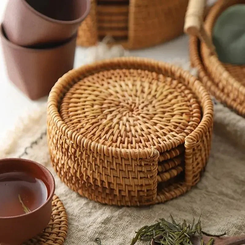 LIGNO – Heat-insulating drink coasters made of rattan to protect the table - Image 3