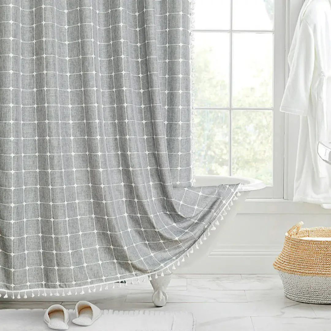 LINENCOVE – Bohemian linen shower curtain with tassels & waterproof design - Image 2