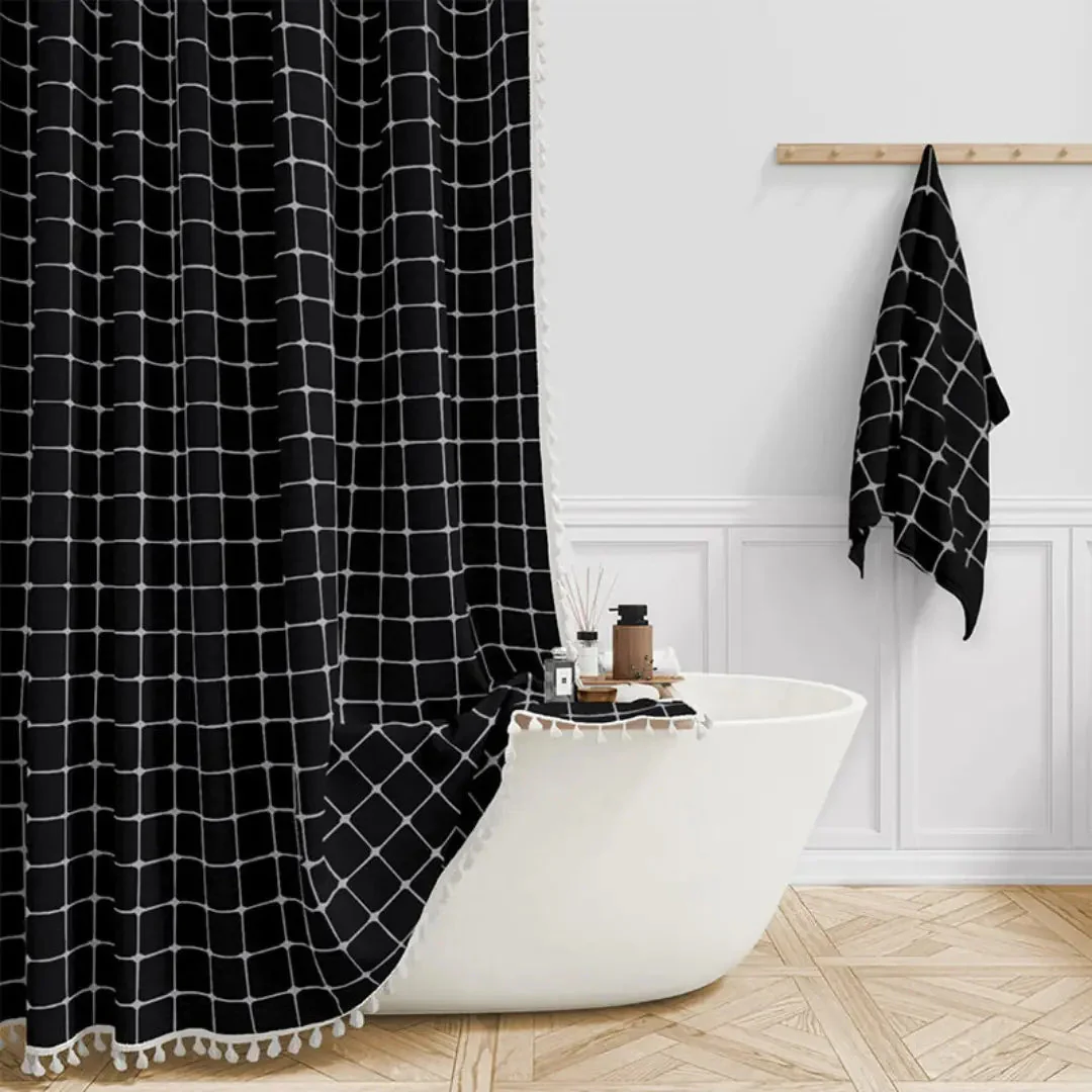 LINENCOVE – Bohemian linen shower curtain with tassels & waterproof design - Image 3