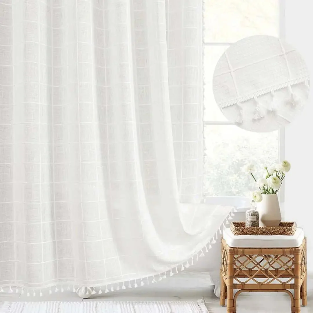 LINENCOVE – Bohemian linen shower curtain with tassels & waterproof design - Image 4