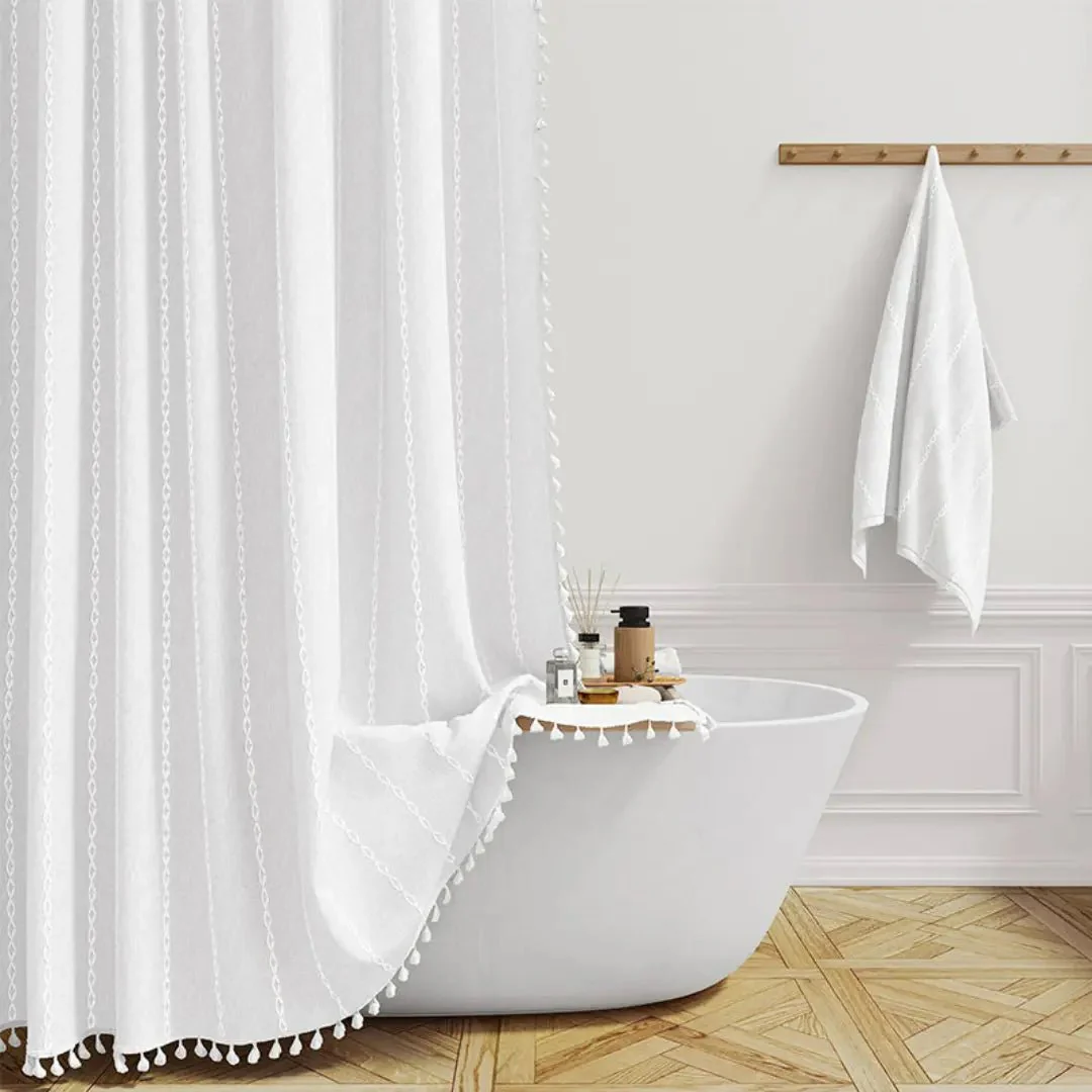 LINENCOVE – Bohemian linen shower curtain with tassels & waterproof design - Image 6