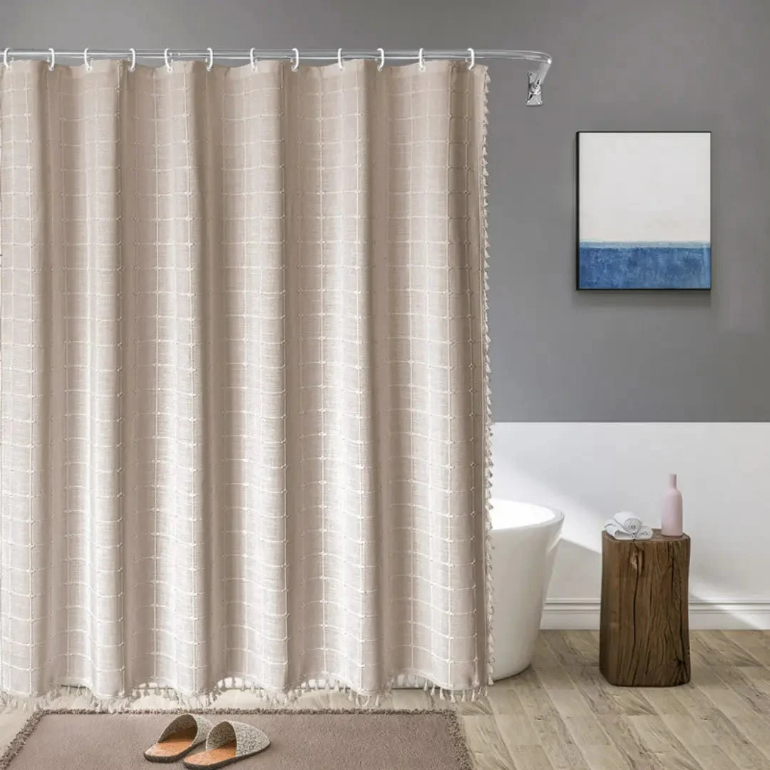 LINENCOVE – Bohemian linen shower curtain with tassels & waterproof design - Image 9