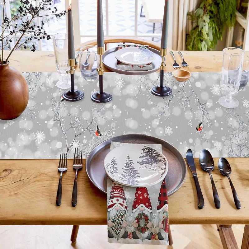 LINENWISH – Festive Linen Table Runner for Christmas with Snowflake and Gnome Motif - Image 4