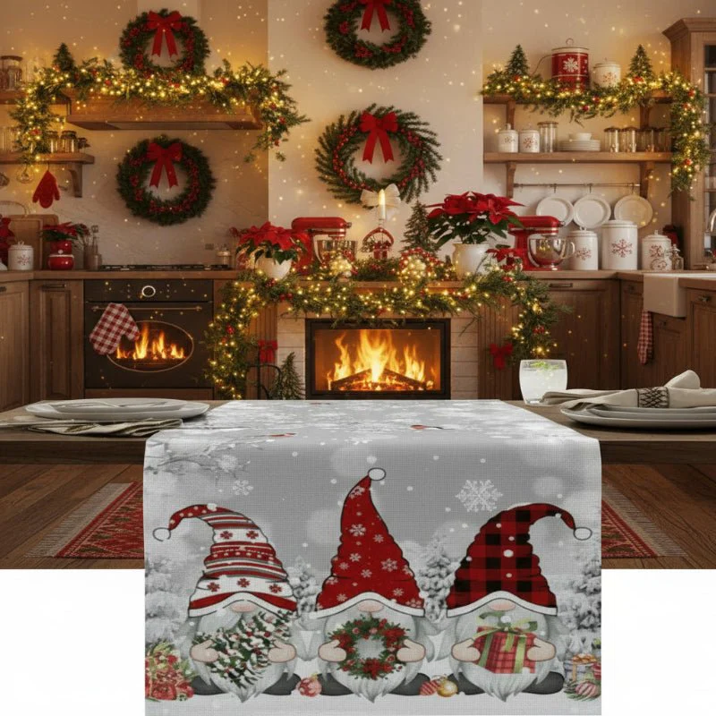LINENWISH – Festive Linen Table Runner for Christmas with Snowflake and Gnome Motif - Image 5