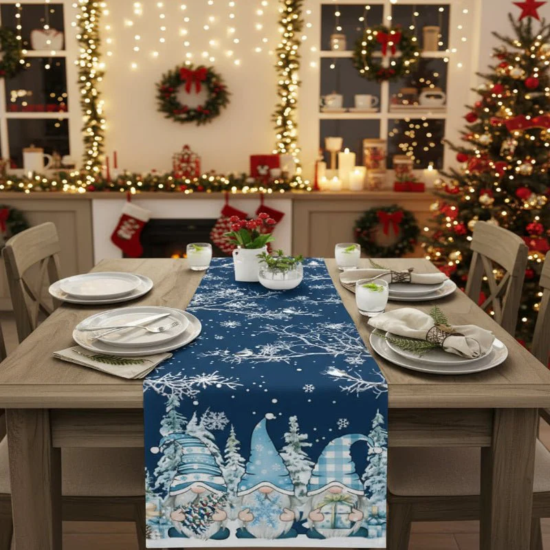 LINENWISH – Festive Linen Table Runner for Christmas with Snowflake and Gnome Motif - Image 7