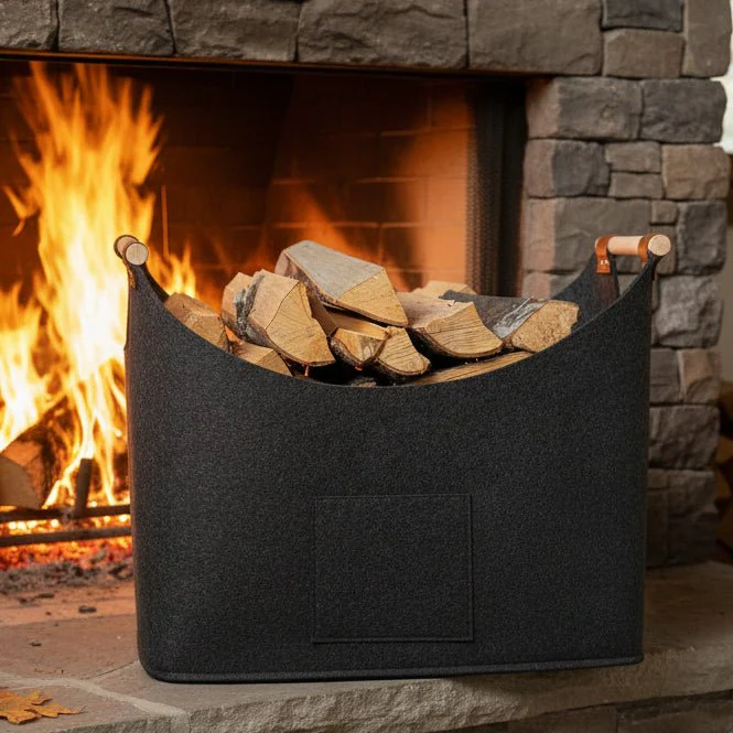 LOGHAVEN – Foldable Firewood Carrier with Solid Wood Handles and Leather Reinforcement