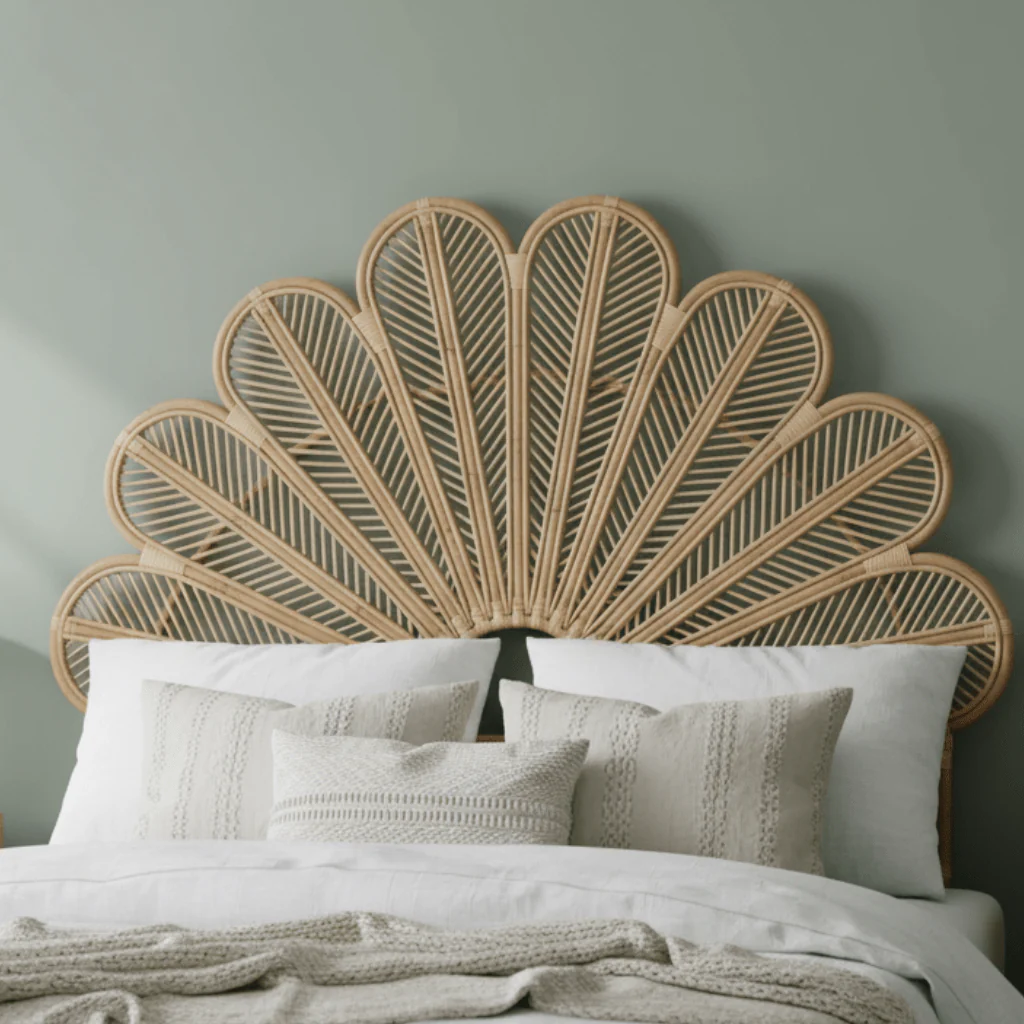 BLOOMRATTAN – Handmade Wicker Headboard with Floral Pattern