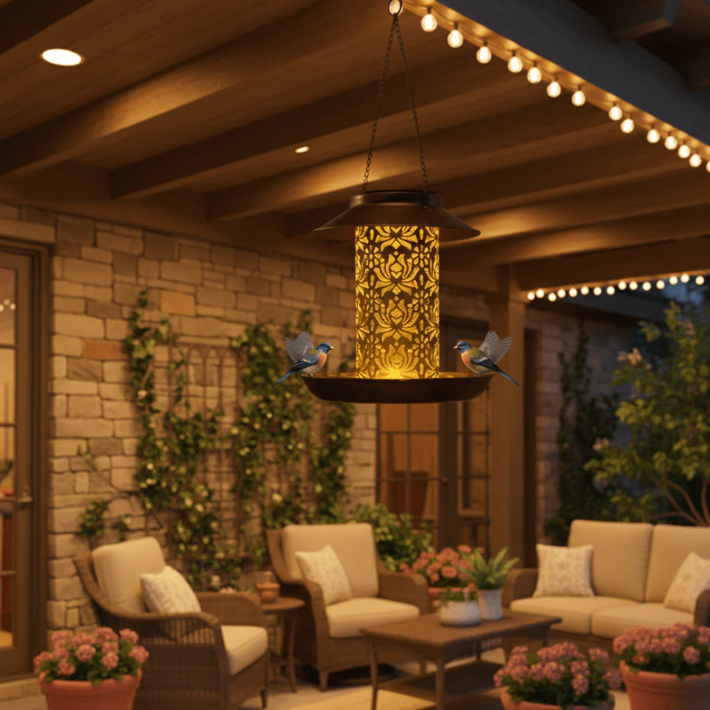 LUMIBLOOM – LED-illuminated solar bird feeder station for decorative garden areas - Image 3