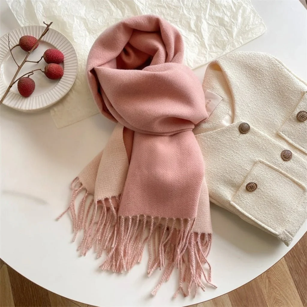 LUXELLE – Elegant two-tone pashmina scarf with soft, flowing tassels - Image 8