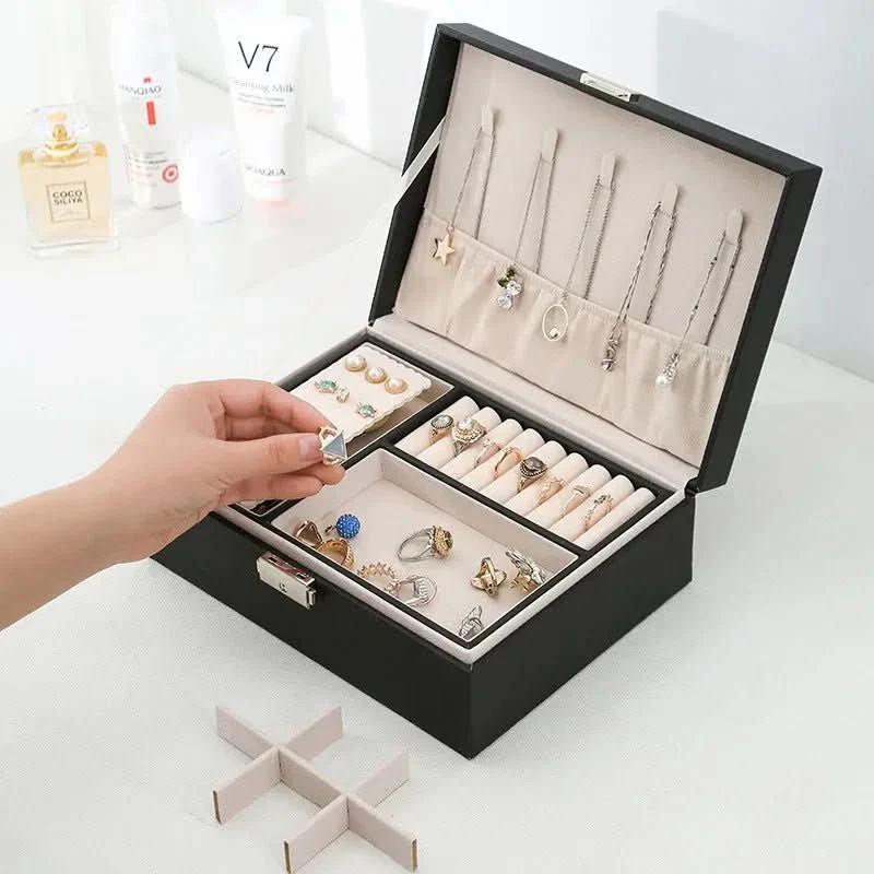 LuxeWood – Elegant jewelry box made of wood with PU leather, 2-layered