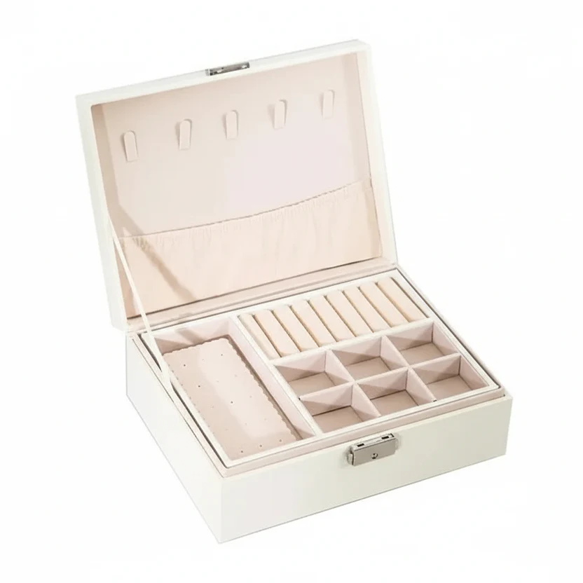 LuxeWood – Elegant jewelry box made of wood with PU leather, 2-layered - Image 5