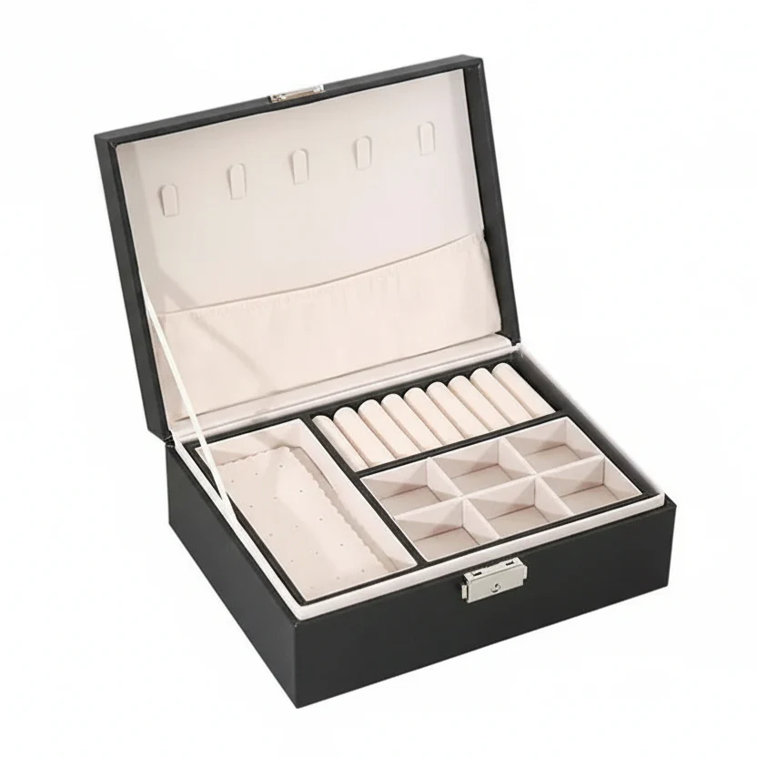 LuxeWood – Elegant jewelry box made of wood with PU leather, 2-layered - Image 7