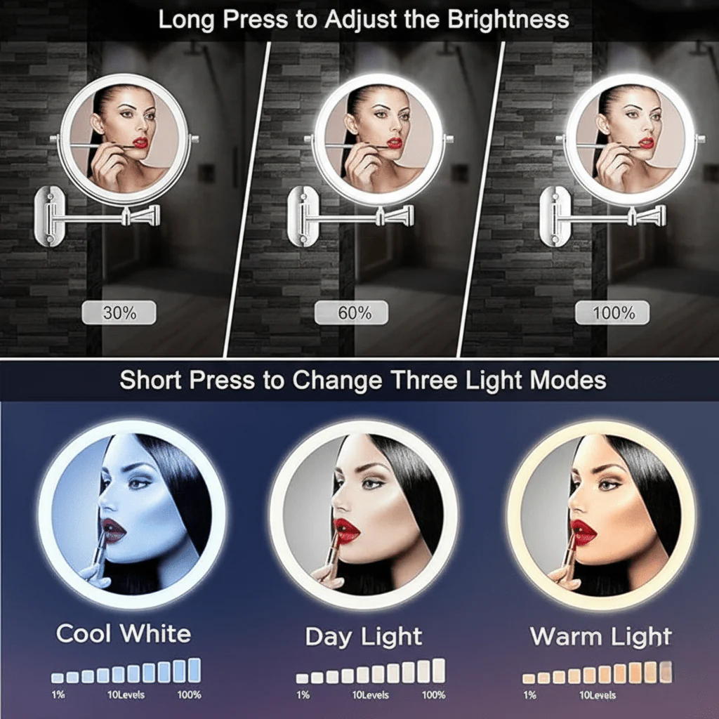 MAGNIFILUX – LED Magnifying Mirror with Adjustable Lighting and Rechargeable Battery - Image 5