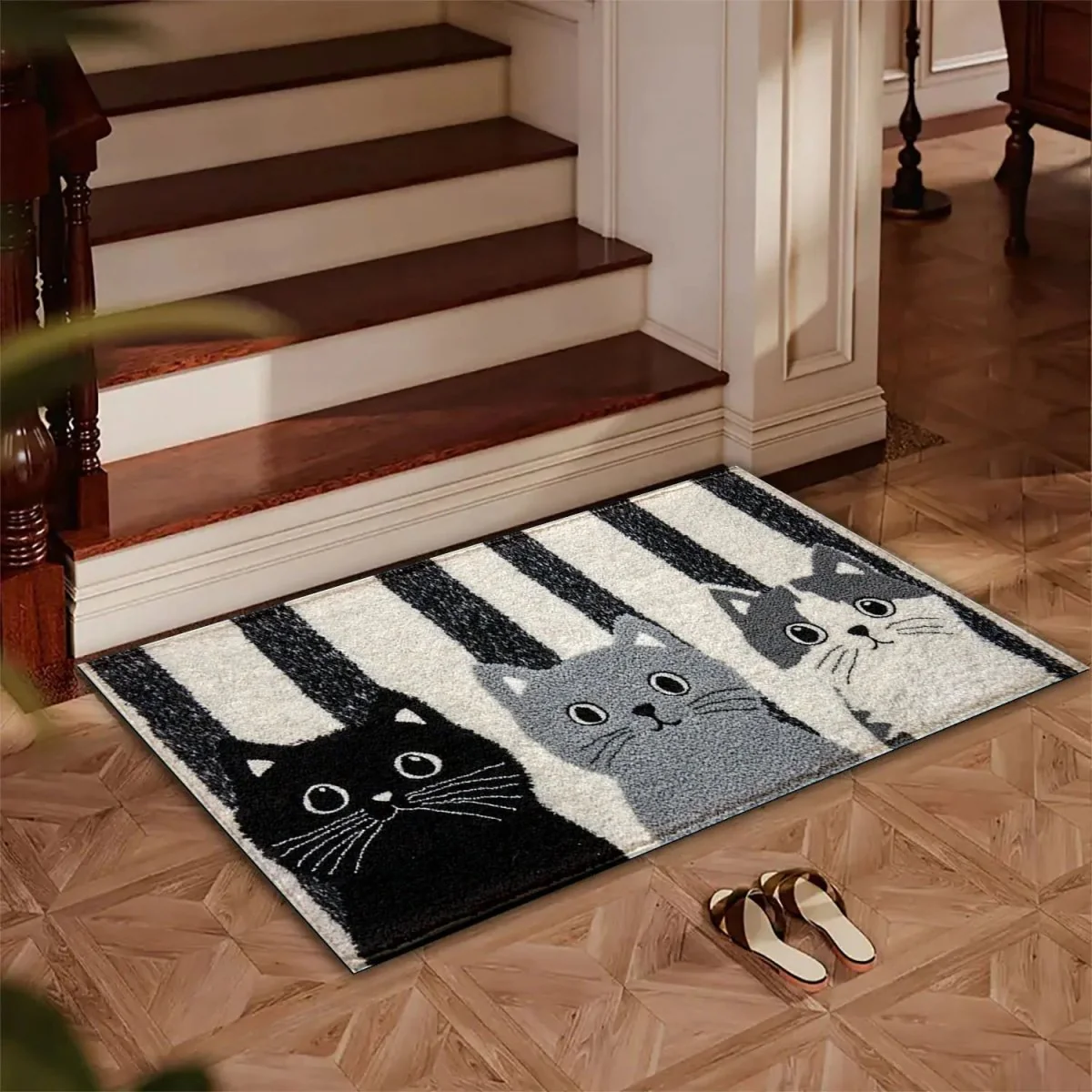 MIAUMAT – Striped Cartoon Cat Doormat for Indoor and Outdoor Use - Image 3