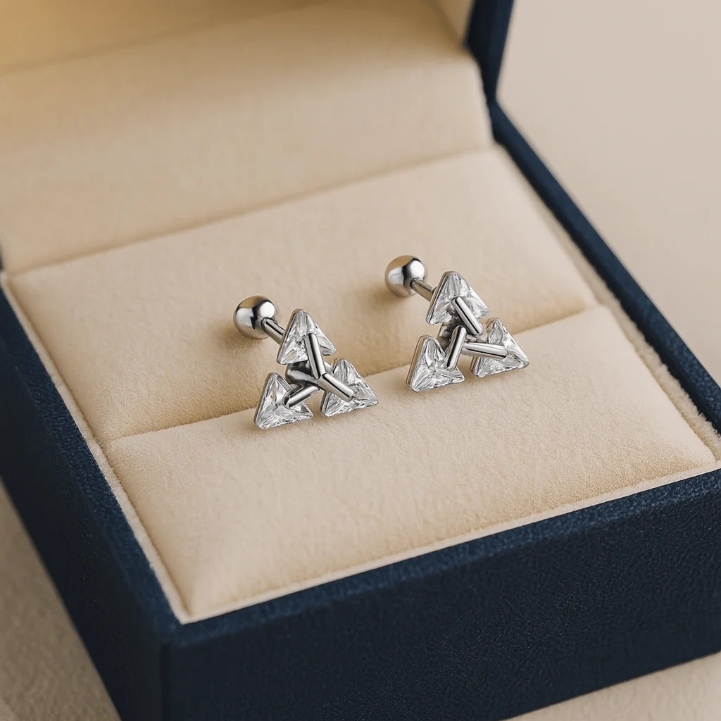 Minimalist Triangle Silver Earrings – Stylish 925 Silver Accessory for Men - Image 2