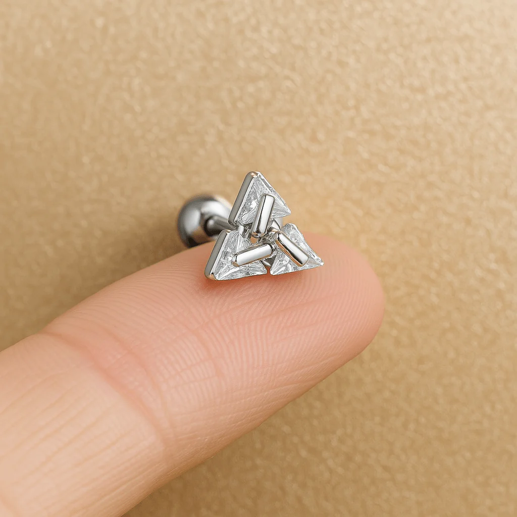 Minimalist Triangle Silver Earrings – Stylish 925 Silver Accessory for Men - Image 3