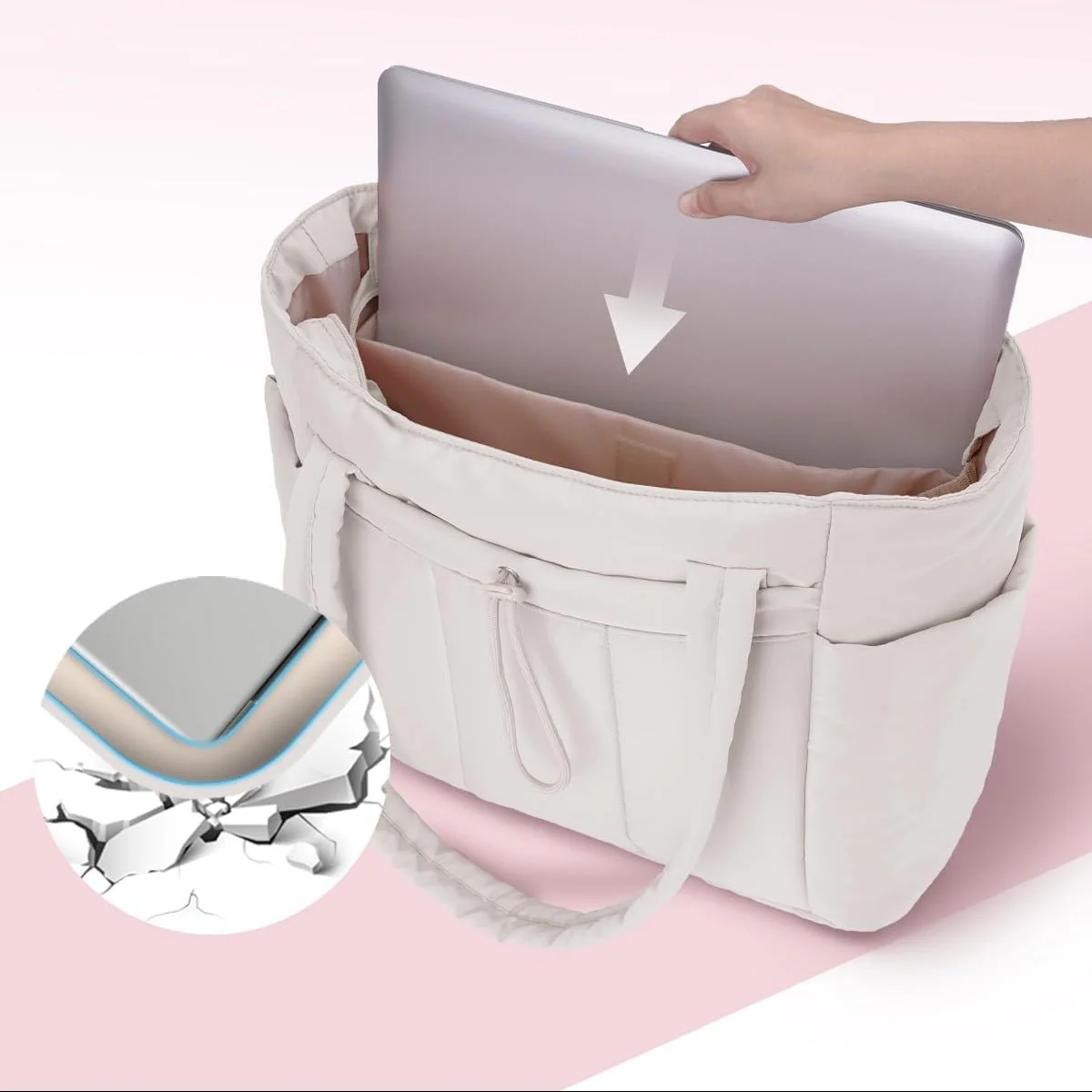 MODPUFF – Quilted Padded All-Purpose Bag for Women with Cup Holder, Laptop Compartment & Suitcase Cover - Image 3